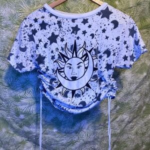 On Fire Women's Short Sleeve Tee - Black and White Celestial Design